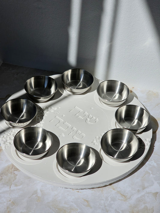 Modern Tarrazzo Rosh Hashanah Plate with Bowls