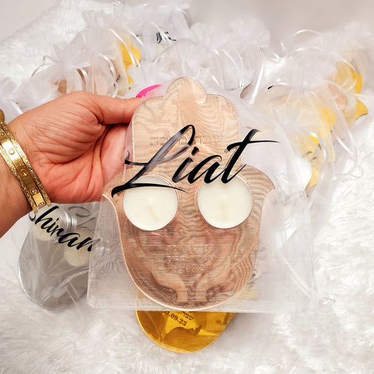 Personalized Hamsa For Hafrashat Chalah, Guests gift, Candle holder ,Adult Goodie Bag, Wedding Guests Gifts, judica, Shabbat Candles,