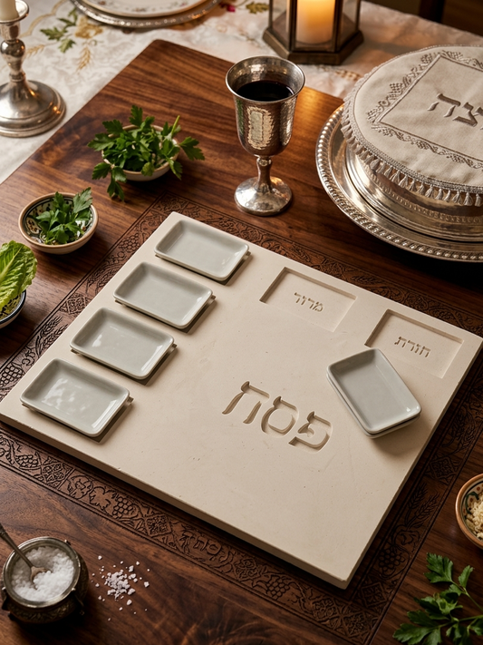 Modern Concrete Passover Seder Plate – Flat Tray with Compartments