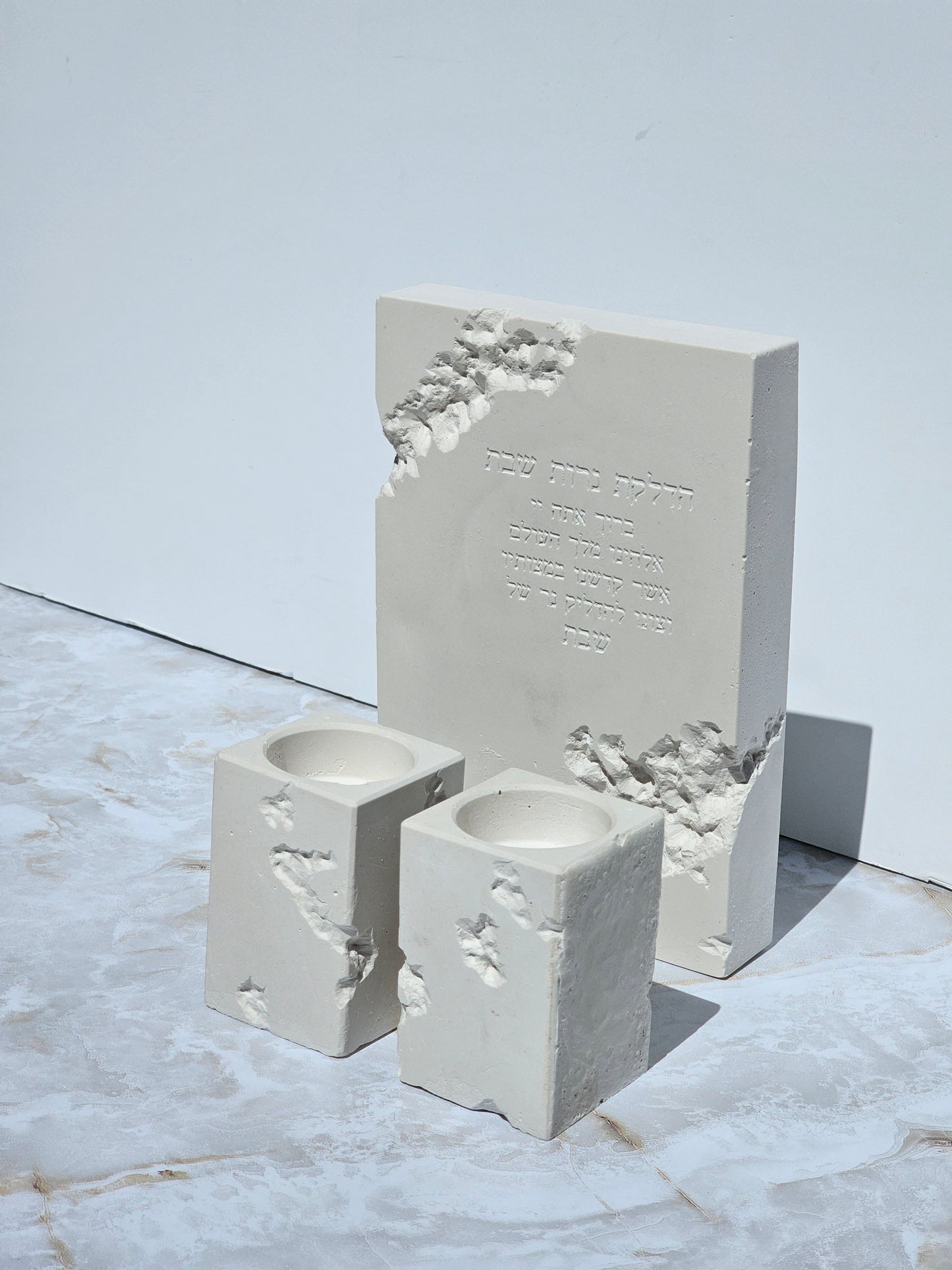 Terrazzo Shabbat Candle Lighting Prayer with Candle Holders