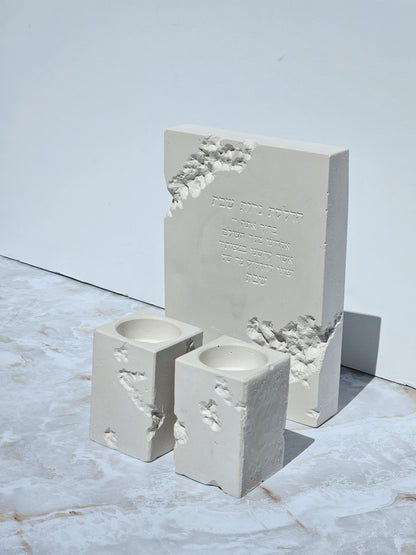 Terrazzo Shabbat Candle Lighting Prayer with Candle Holders