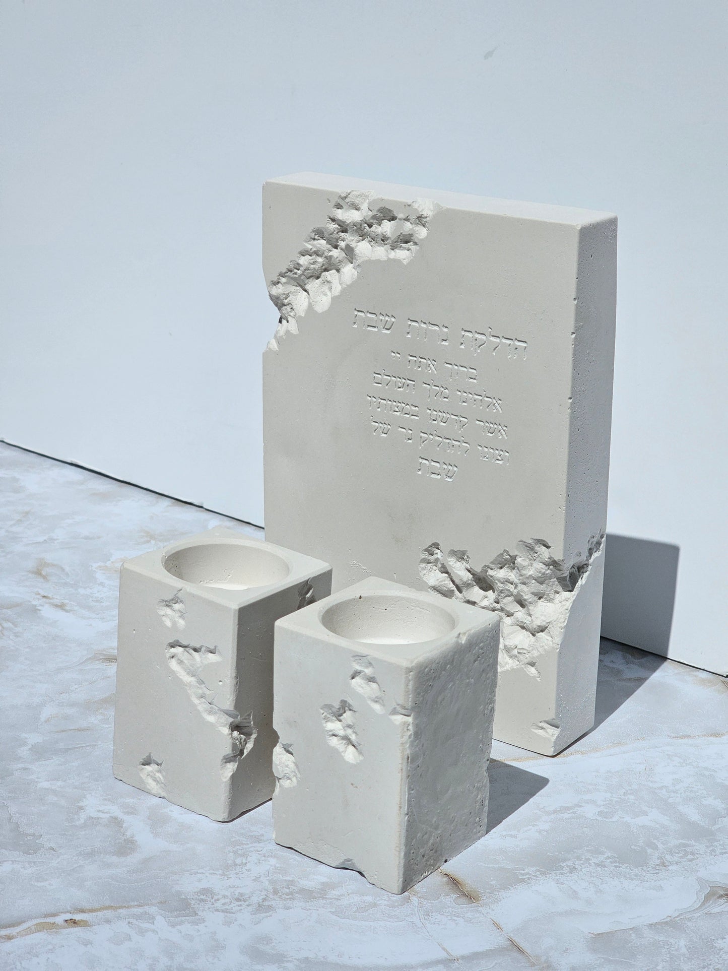 Terrazzo Shabbat Candle Lighting Prayer with Candle Holders