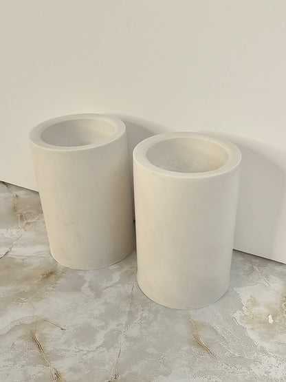 Minimalist Stone-Look Circle Candle Holders