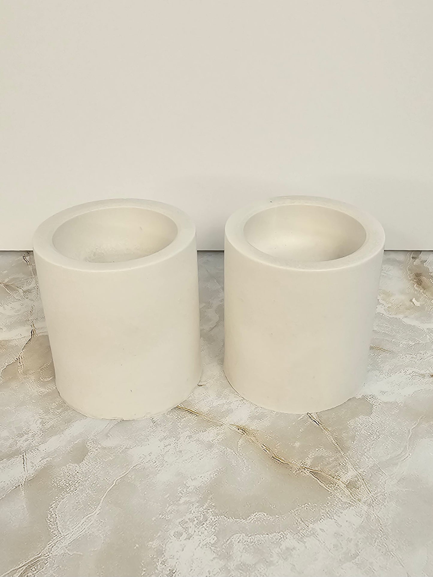 Minimalist Stone-Look Circle Candle Holders