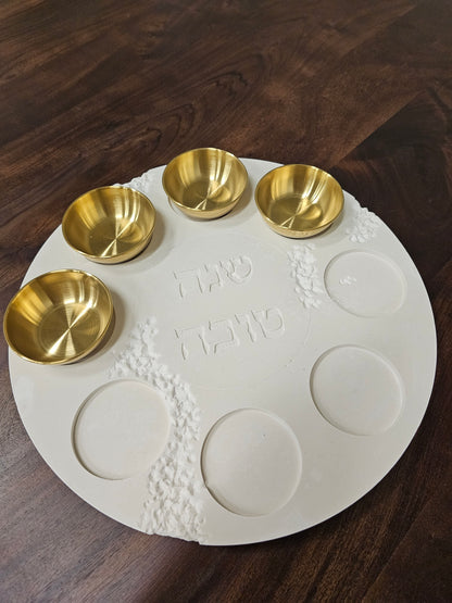 Modern Tarrazzo Rosh Hashanah Plate with Bowls