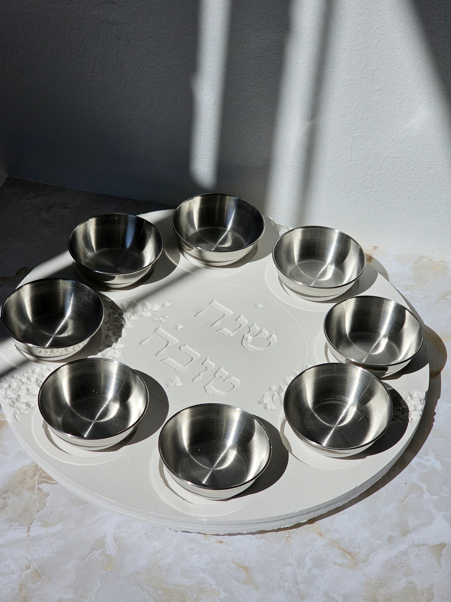 Modern Tarrazzo Rosh Hashanah Plate with Bowls