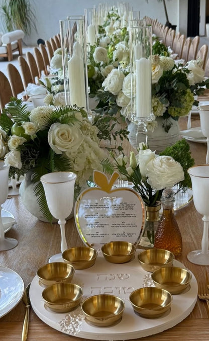 Modern Tarrazzo Rosh Hashanah Plate with Bowls