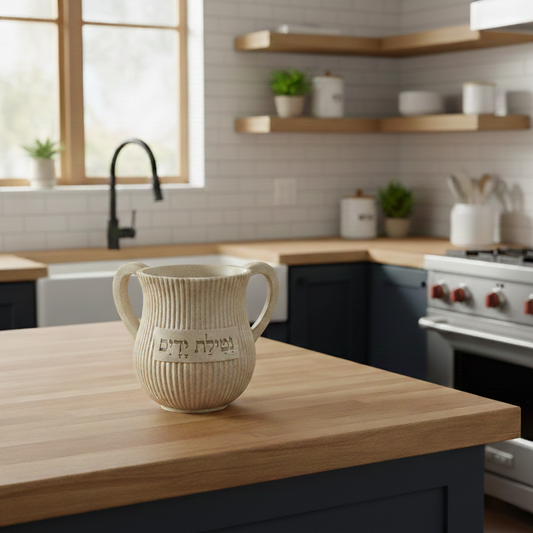 Elegant Natla Washing Cup – Ribbed Cream Design with Blessing Engraving