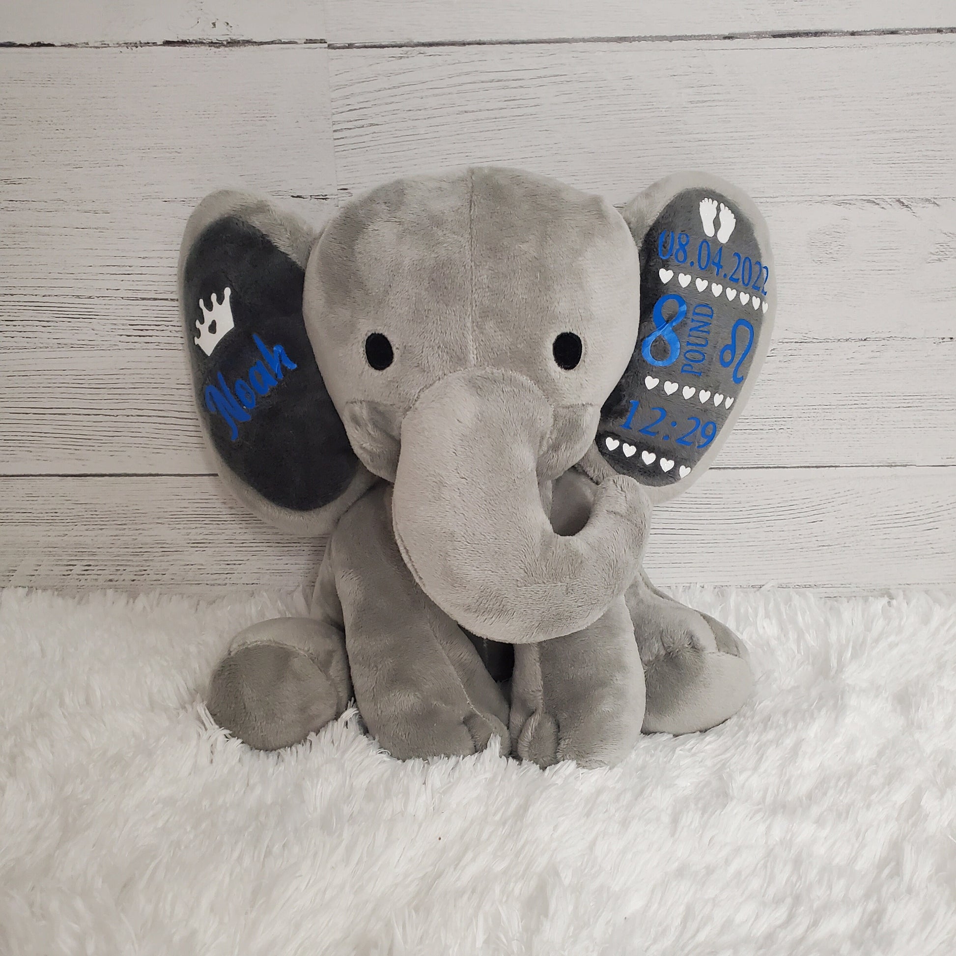 Elephant Stuffed Animal With Personalized Name and Birth Date, New Baby Welcome Gift, Newborn Gift For Baby Girl, Birth Announcement.