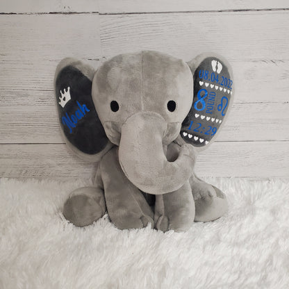 Elephant Stuffed Animal With Personalized Name and Birth Date, New Baby Welcome Gift, Newborn Gift For Baby Girl, Birth Announcement.
