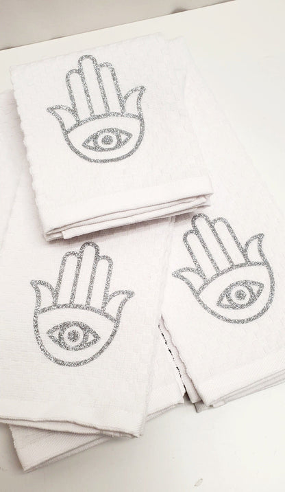 Custom white hands towels, Custom towels, White towels,Personalized towels,Pack of 4 towels,Hand Towels for Bathroom, Kitchen and Spa Towels