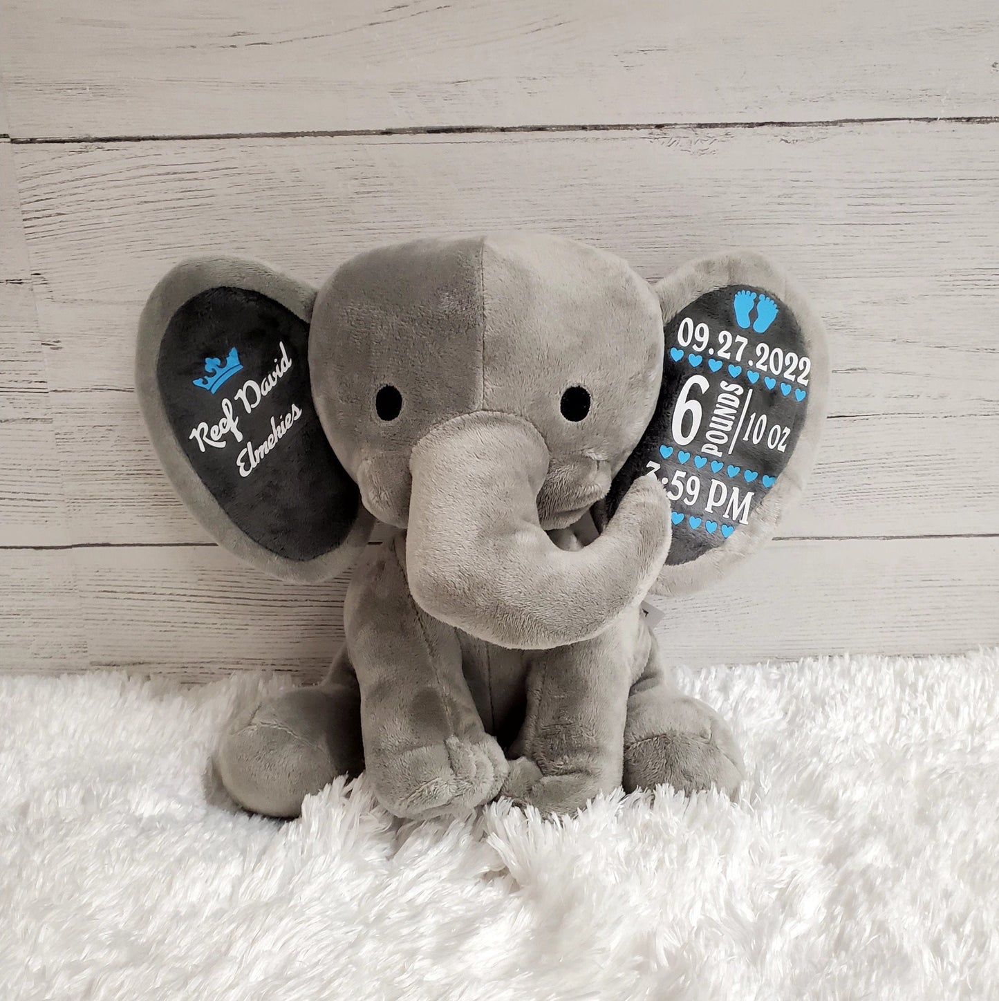 Elephant Stuffed Animal With Personalized Name and Date Of Birth, Stuffed Elephant With Announcement, Stuffed Elephant for Baby