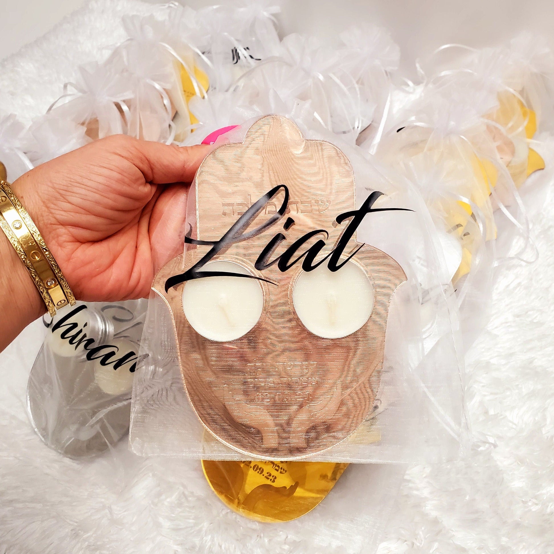 Personalized Hamsa For Hafrashat Chalah, Guests gift, Candle holder ,Adult Goodie Bag, Wedding Guests Gifts, judica, Shabbat Candles,