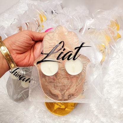 Personalized Hamsa For Hafrashat Chalah, Guests gift, Candle holder ,Adult Goodie Bag, Wedding Guests Gifts, judica, Shabbat Candles,