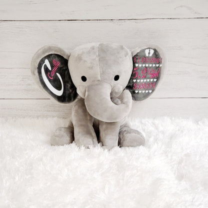 Elephant Stuffed Animal With Personalized Name and Date Of Birth, Stuffed Elephant With Announcement, Stuffed Elephant for Baby