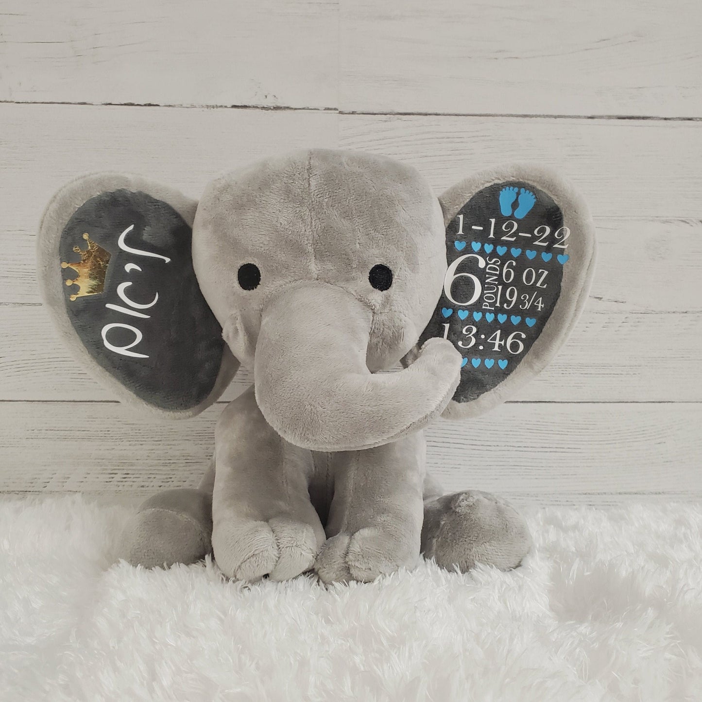 Elephant Stuffed Animal With Personalized Name and Date Of Birth, Stuffed Elephant With Announcement, Stuffed Elephant for Baby