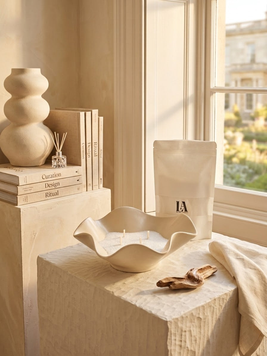 Sculptural Wavy Candle Bowl with sand wax