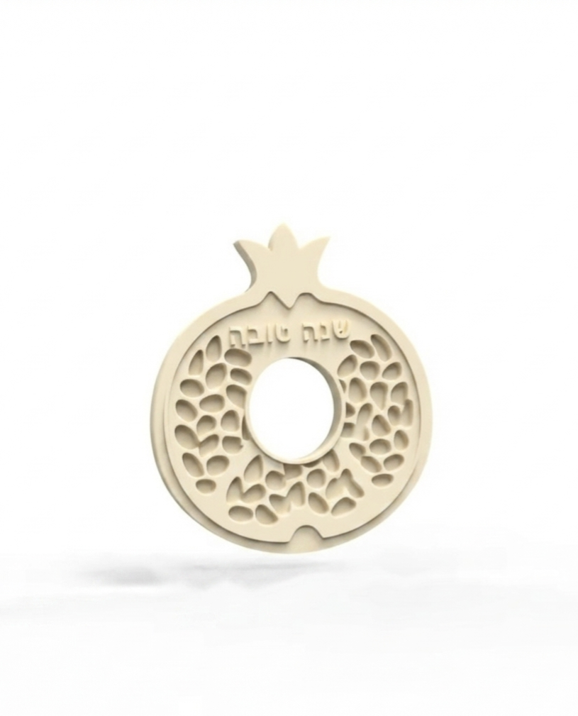 Rosh Hashanah Napkin Rings — Pomegranate & Apple | Handmade Natural Stone Look Judaica