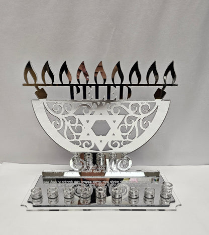 Personalized acrylic menorah with custom family name – modern Hanukkah centerpiece