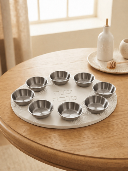 Oval Rosh Hashanah Plate with Eight Bowls