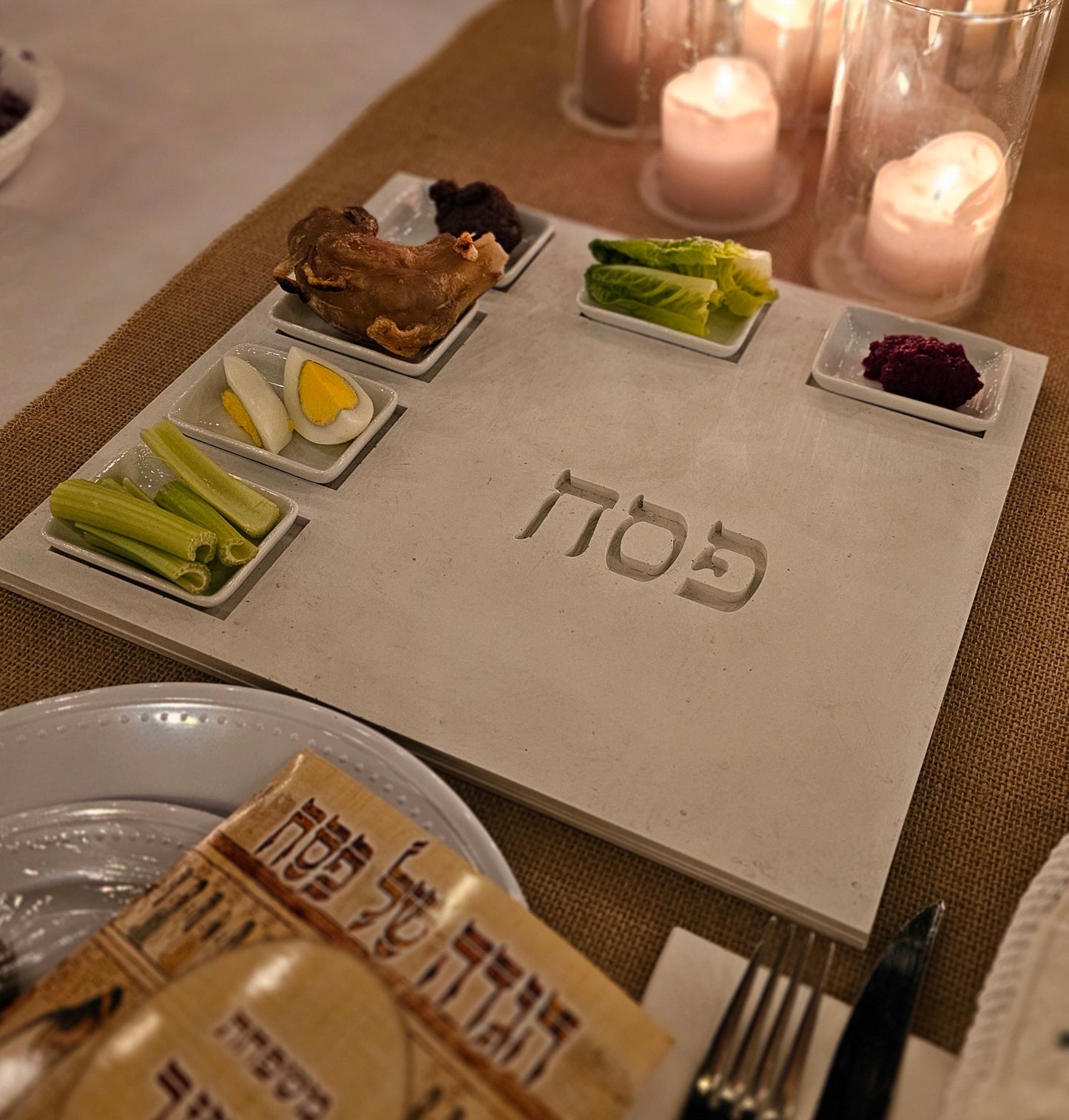 Modern Concrete Passover Seder Plate – Flat Tray with Compartments