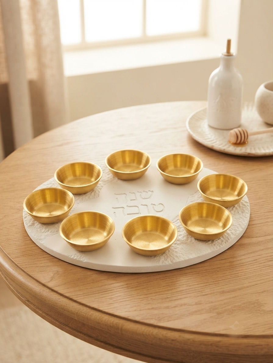 Oval Rosh Hashanah Plate with Eight Bowls