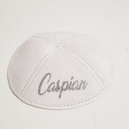 Custom genuine suede kippah, Custom Kippah, Suede Kippah, White Kippah, Custom Yamaka, Custom Yamakah.
